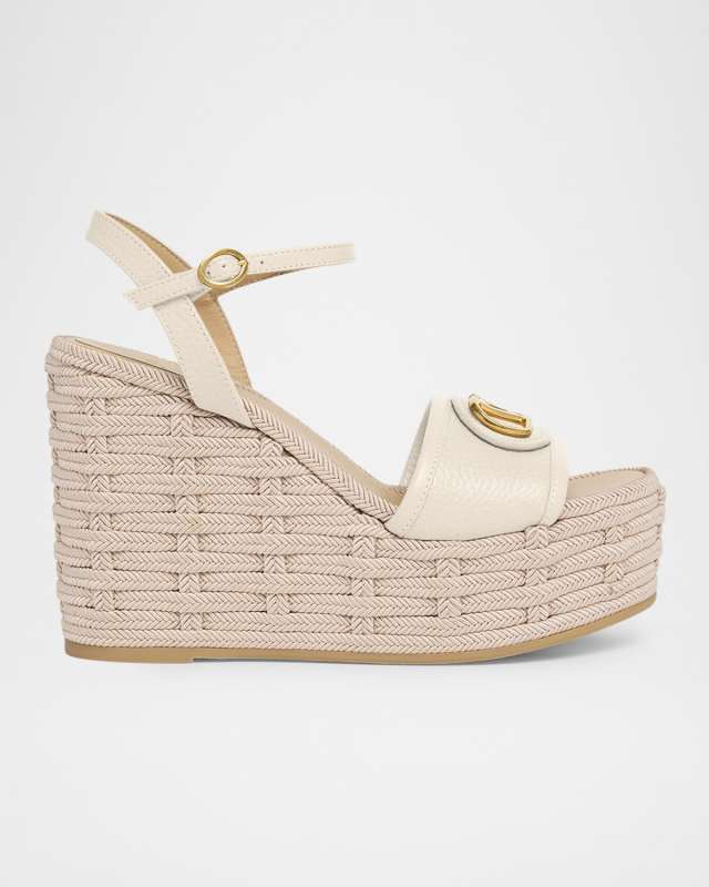 VLogo Leather Medallion Wedge Espadrilles
